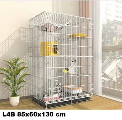 Large Foldable Stainless Steel Cat Cage – Durable Pet House for Cats & Small Dogs White Grey