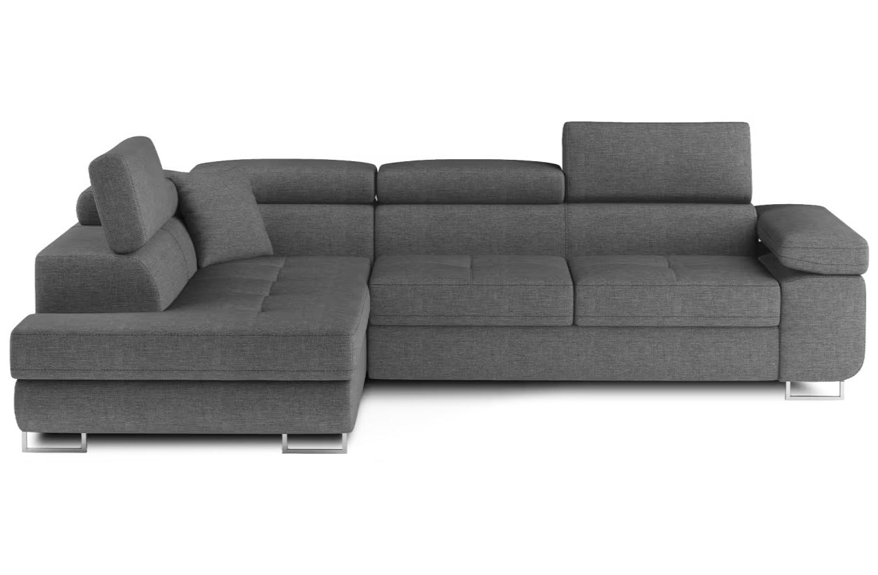 Antony - Grey Corner Sofa with Sleeping Function & Storage Left or Right width 272 cm