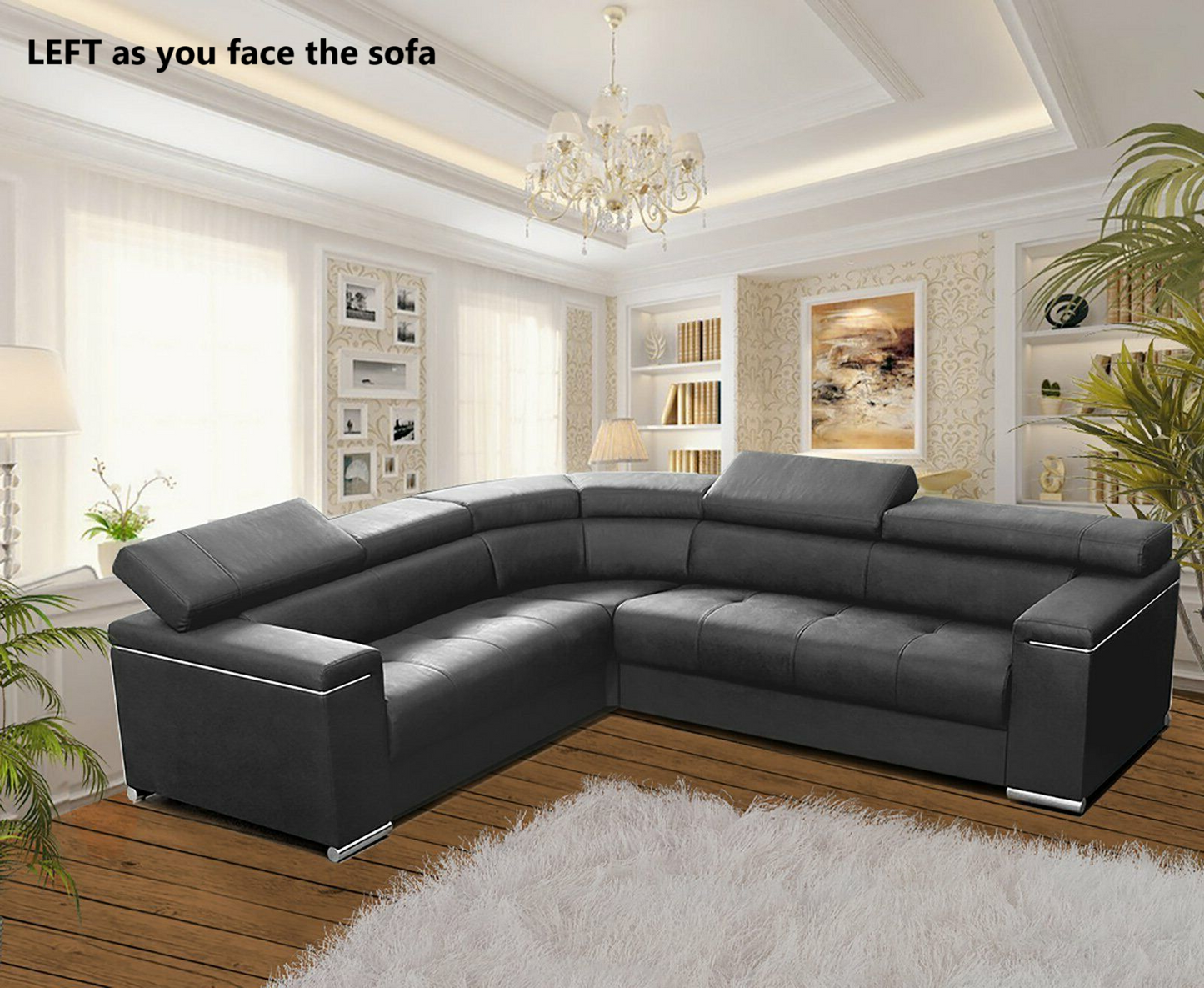 Corner Sofa Bed SILVA 1 in Dark Grey Faux Leather with Sleeping Function, Storage, Adjustable Headrests