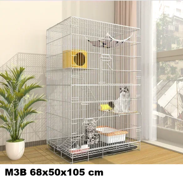 Large Foldable Stainless Steel Cat Cage – Durable Pet House for Cats & Small Dogs White Grey