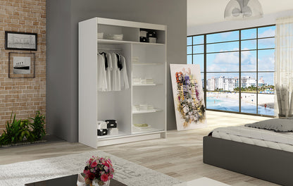 VEGAS S - Black Unique Mirror Sliding Doors Wardrobe with Shelves and Hanging Rail 120 cm