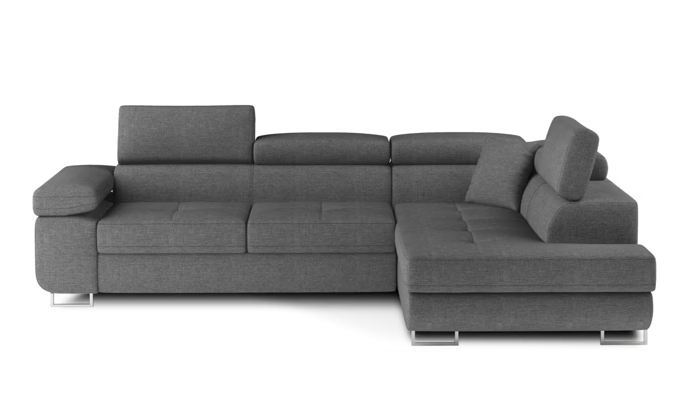 Antony - Grey Corner Sofa with Sleeping Function & Storage Left or Right width 272 cm