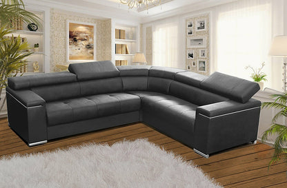 Corner Sofa Bed SILVA 1 in Dark Grey Faux Leather with Sleeping Function, Storage, Adjustable Headrests