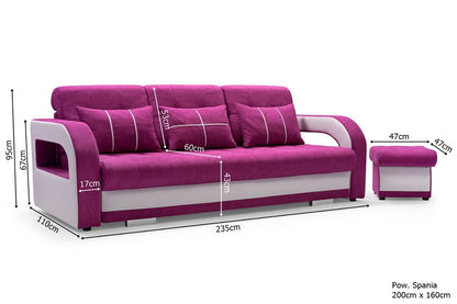 Sofa Bed NENA in Colour Purple Claret with Sleeping Function, Storage and Footrest