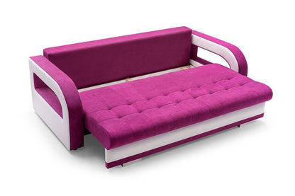 Sofa Bed NENA in Colour Purple Claret with Sleeping Function, Storage and Footrest