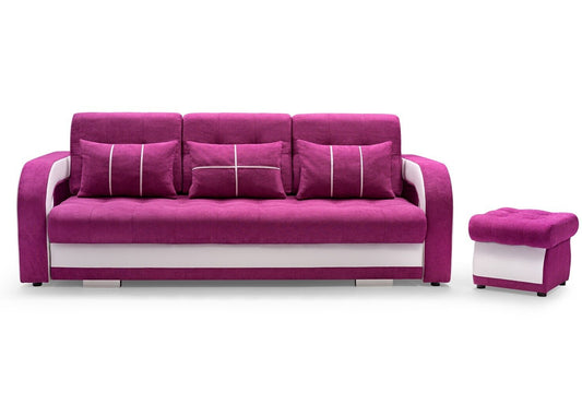 Sofa Bed NENA in Colour Purple Claret with Sleeping Function, Storage and Footrest